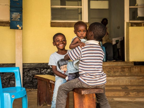 Children on bench, in DRC, 