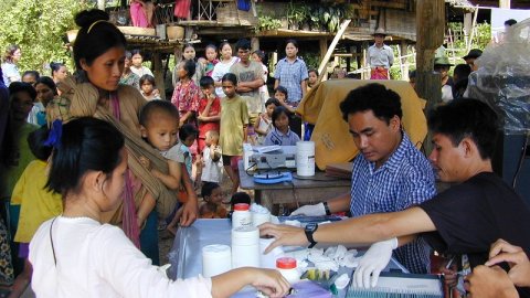 People at outdoor clinic