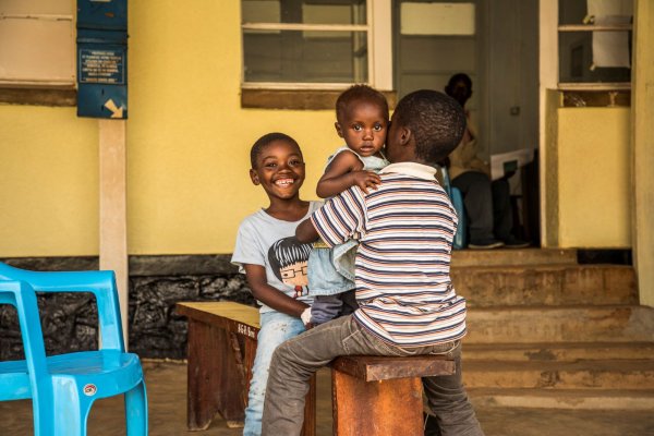 Children on bench, in DRC, 